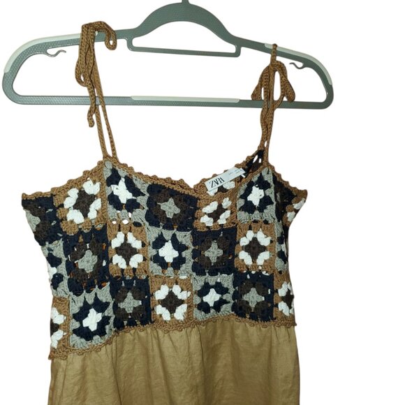 ZARA BLOGGERS’ FAVORITE MIXED CROCHET LINEN DRESS LARGE - Picture 4 of 15